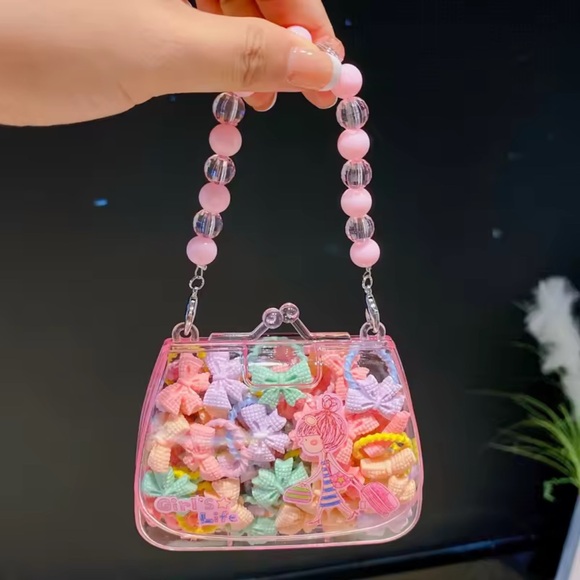 Mini Pink Sparkle handbag with Hair Accessories Set - Picture 12 of 14